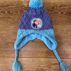 FFrozen-Themed Girls Winter Hat with Braided Tassels, Pom-Pom, and Fleece Lining